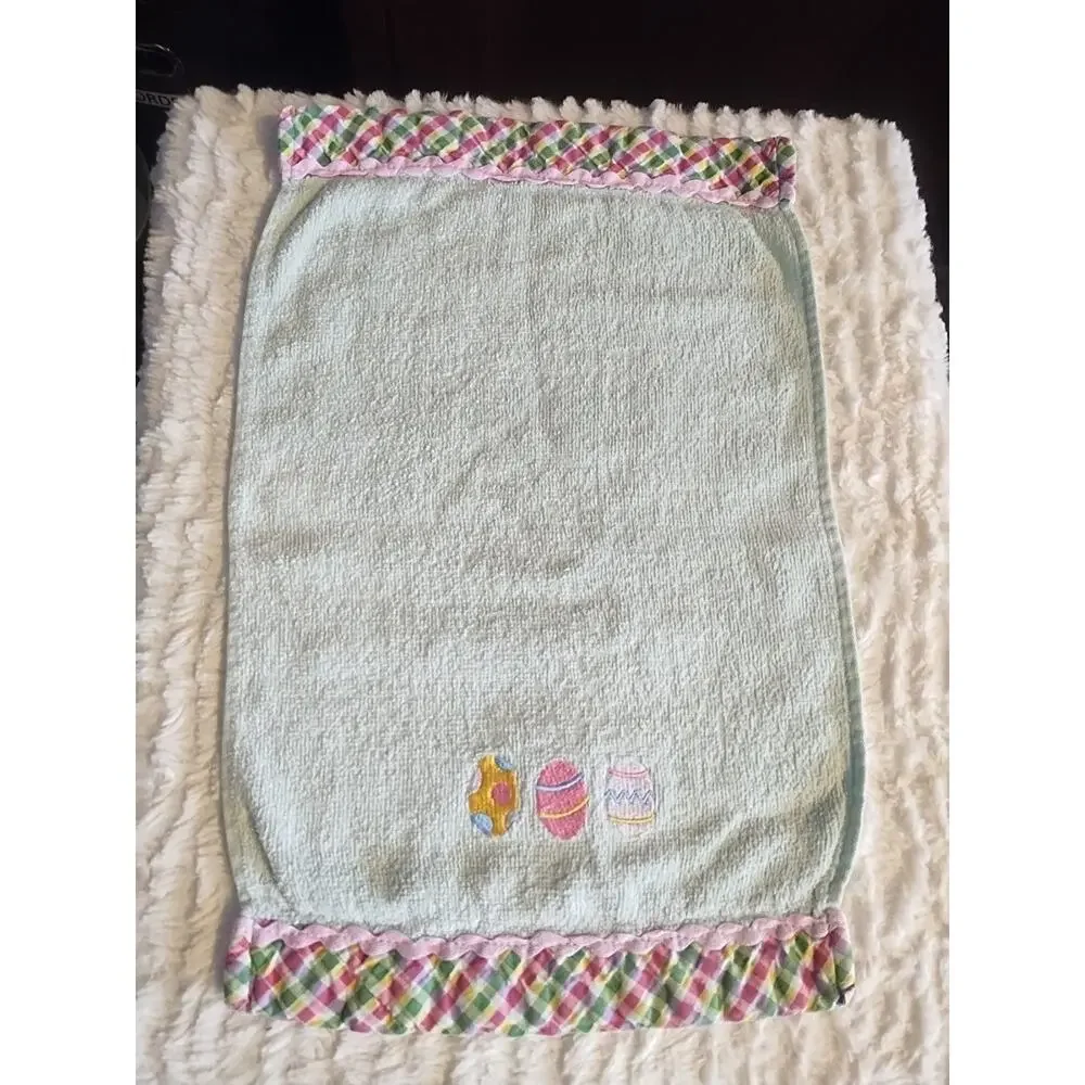 Vintage Easter Eggs Spring Fingertip Towel Embroidered pastel green pink blue